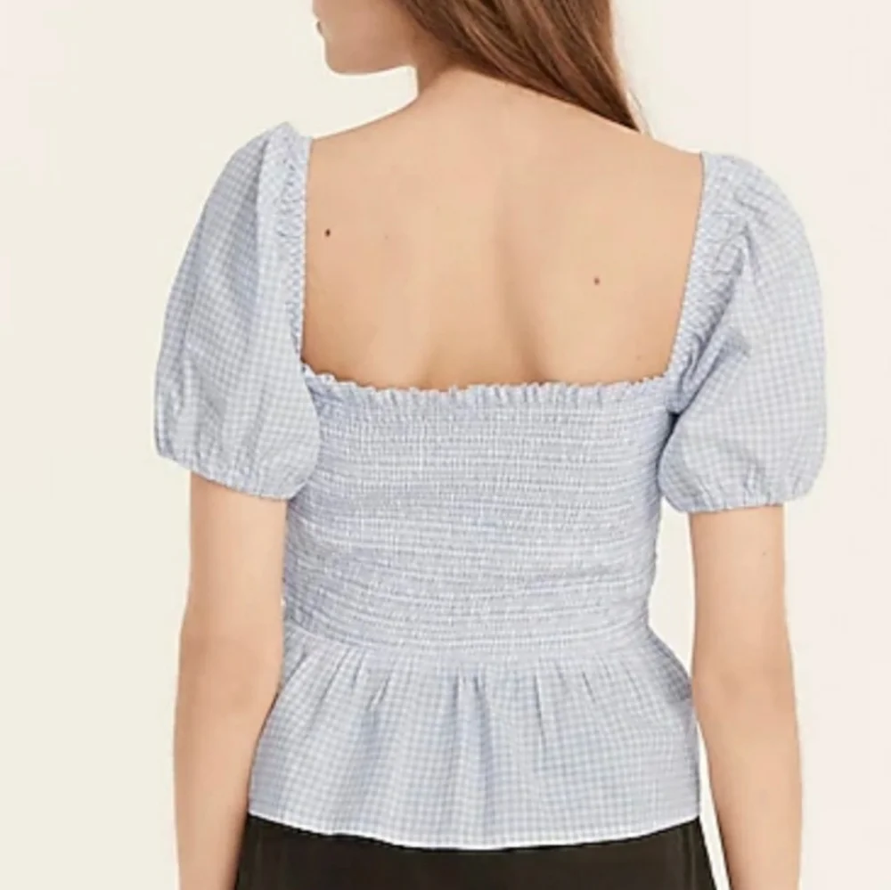 Jcrew Squareneck smocked cotton voile top in gingham Size XXS Blue White